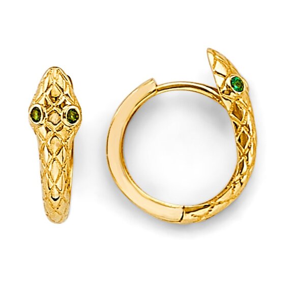 New 14K Yellow gold CZ Snake Huggies Earrings 12mm